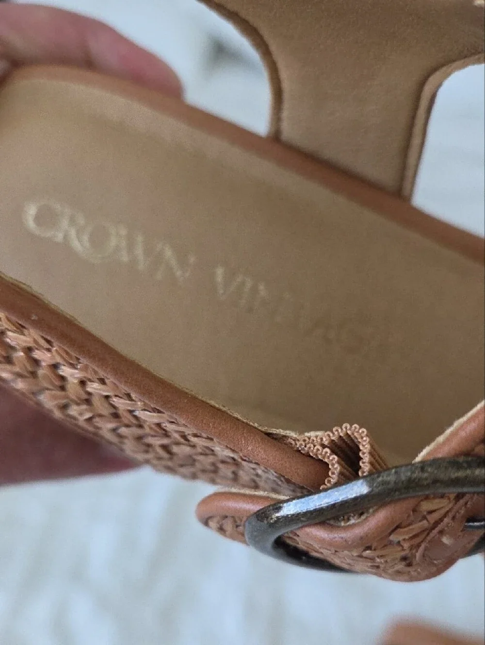 Crown Vintage Cognac Braided Platform Wedge Sandals